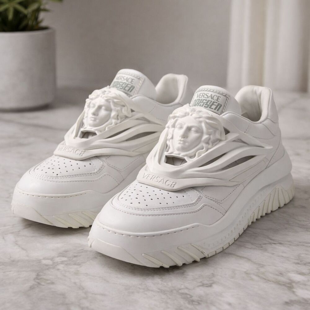 Versace Odissea Medusa Head Sneakers White Leather Chunky Designer 42.5 US 9.5